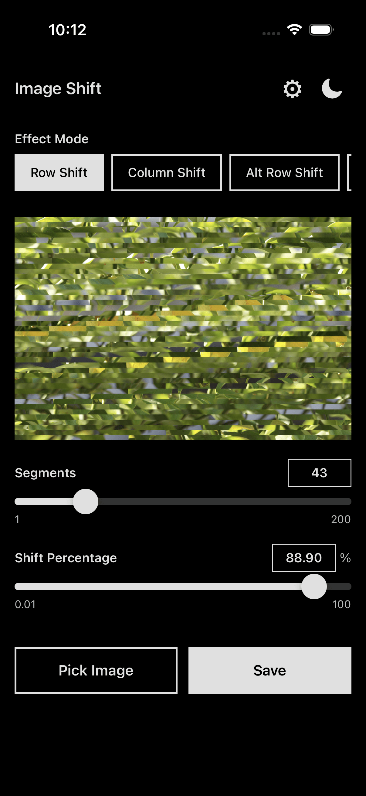 Image Shift — parameter controls